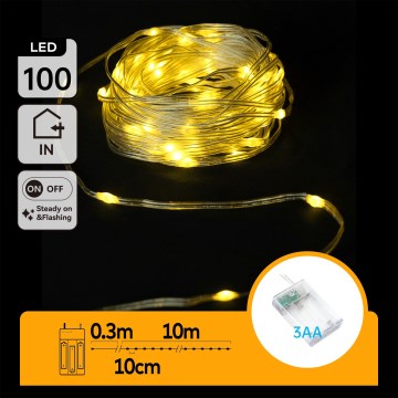 Aigostar - Catena luminosa natalizia a LED 100xLED/3xAA 10,3m bianco caldo