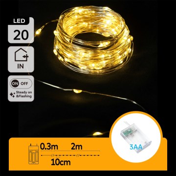 Aigostar - Catena luminosa natalizia a LED 20xLED/3xAA 2,3m bianco caldo