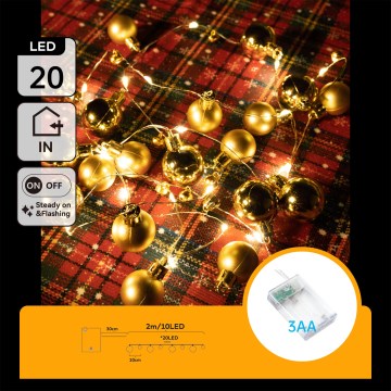 Aigostar - Catena luminosa natalizia a LED 20xLED/3xAA 2 m bianco caldo