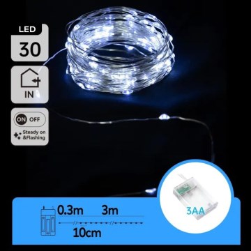 Aigostar - Catena luminosa natalizia a LED 30xLED/3xAA 3,3 m bianco freddo