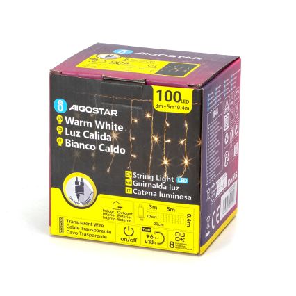 Aigostar - Catena luminosa natalizia a LED da esterno 100xLED/8 funzioni 8x0,4m IP44 bianco caldo