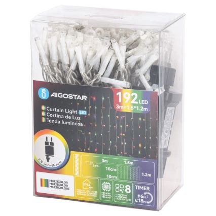 Aigostar - Catena luminosa natalizia a LED da esterno 192xLED/8 funzioni 4,5x1,2m IP44 multicolore