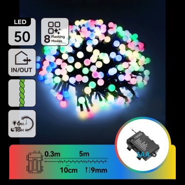 Aigostar - Catena luminosa natalizia a LED da esterno 50xLED/8 funzioni 3xAA 5,3 m IP44 multicolore