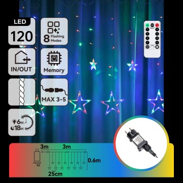 Aigostar - Catena luminosa natalizia a LED per esterni 120 LED / 8 funzioni, 6 x 0,6 m, IP44, multicolore + telecomando