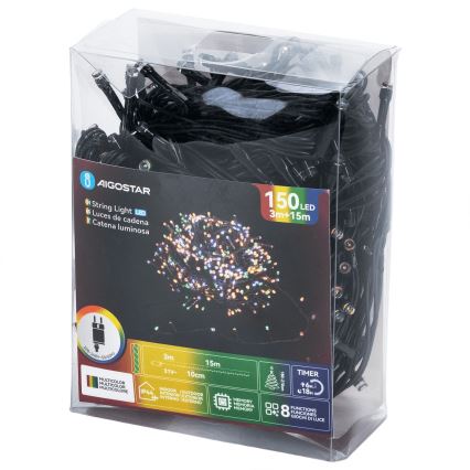Aigostar - Catena luminosa natalizia a LED per esterni, 150 LED, 8 funzioni, 18 m, IP44, multicolore