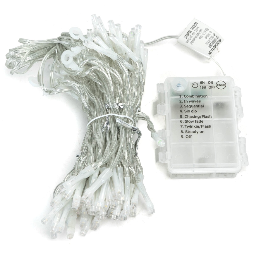 Aigostar - Catena luminosa natalizia a LED per esterni, 200 LED/8 funzioni, 3xAA, 5x2 m, IP44, bianco caldo