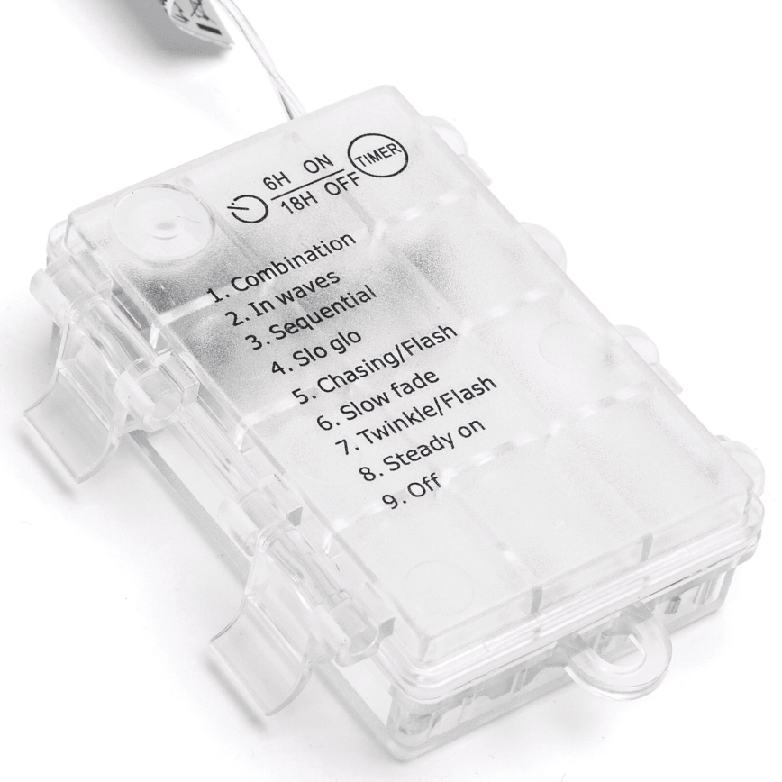 Aigostar - Catena luminosa natalizia a LED per esterni, 200 LED/8 funzioni, 3xAA, 5x2 m, IP44, bianco caldo