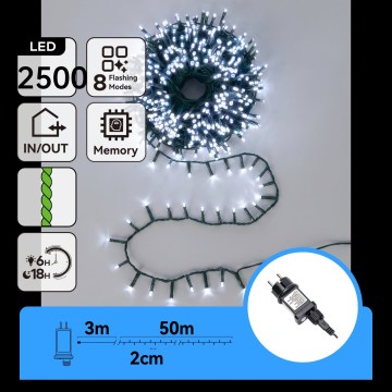 Aigostar - Catena luminosa natalizia a LED per esterni 2500 LED/8 modalità 53 m IP44 bianco freddo
