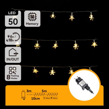 Aigostar - Catena luminosa natalizia a LED per esterni 50 LED/8 funzioni 8 m IP44 bianco caldo