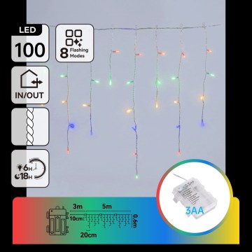 Aigostar - Catena luminosa natalizia da esterno 100xLED/8 funzioni 3xAA 8x06m IP44 multicolore