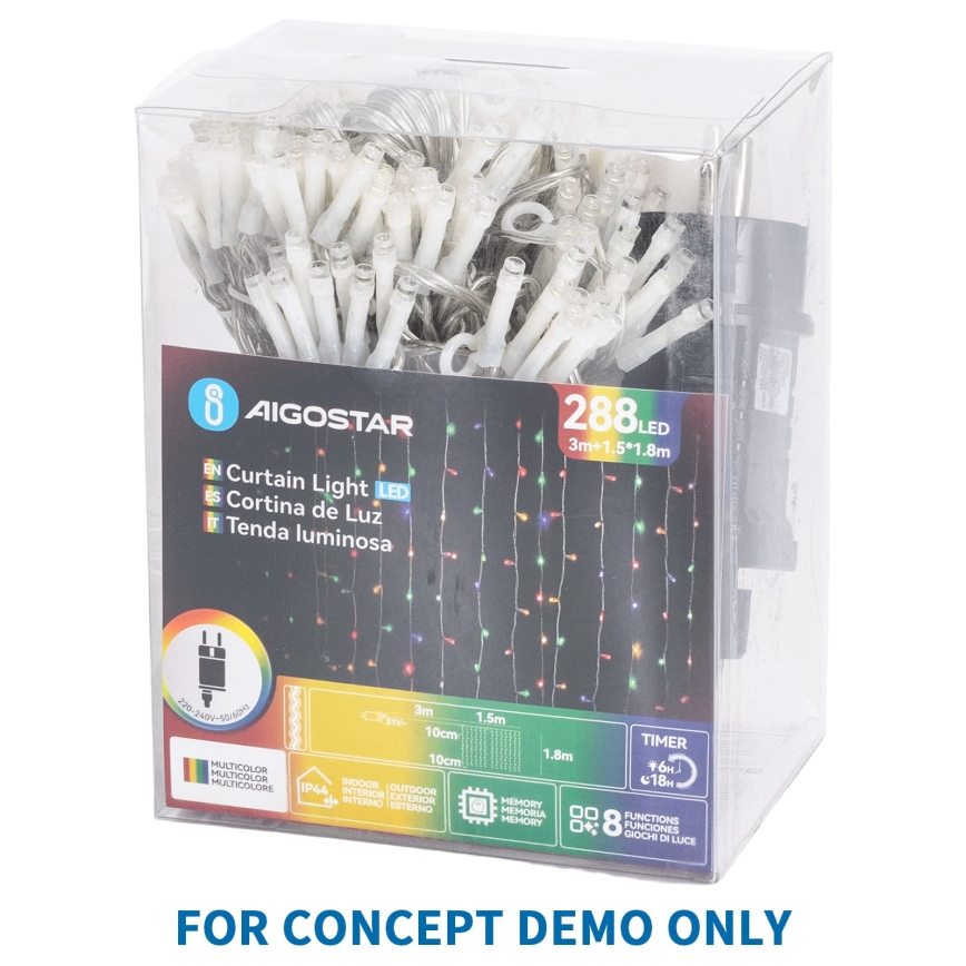 Aigostar - Catena luminosa natalizia da esterno 300 LED/8 funzioni 18 m IP44 bianco freddo