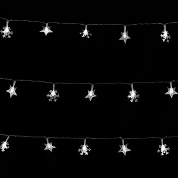 Aigostar - Catena luminosa natalizia da esterno 50 LED/8 funzioni, alimentazione 3xAA, 5 m, IP44, bianco freddo, effetto stelle