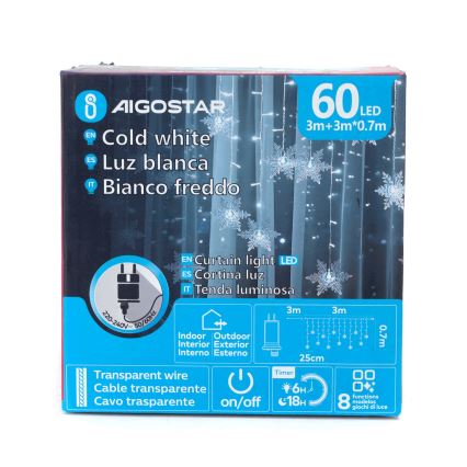 Aigostar - LED catena luminosa natalizia da esterno 120 LED/8 funzioni 3x0,7m IP44 bianco freddo + telecomando