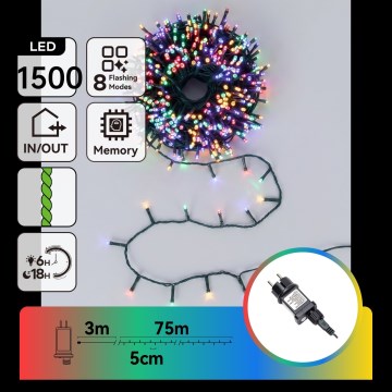 Aigostar - Catena luminosa natalizia da esterno a LED 1500xLED/8 funzioni 78m IP44 multicolore