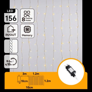 Aigostar - Catena luminosa natalizia da esterno a LED, 156 LED/8 funzioni, 4,2 x 1,2 m, IP44, bianco caldo