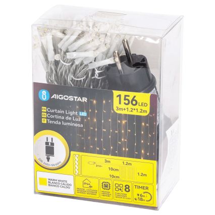 Aigostar - Catena luminosa natalizia da esterno a LED, 156 LED/8 funzioni, 4,2 x 1,2 m, IP44, bianco caldo