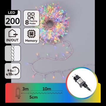 Aigostar - Catena luminosa natalizia da esterno a LED 200 LED/8 funzioni 13 m IP44 multicolore