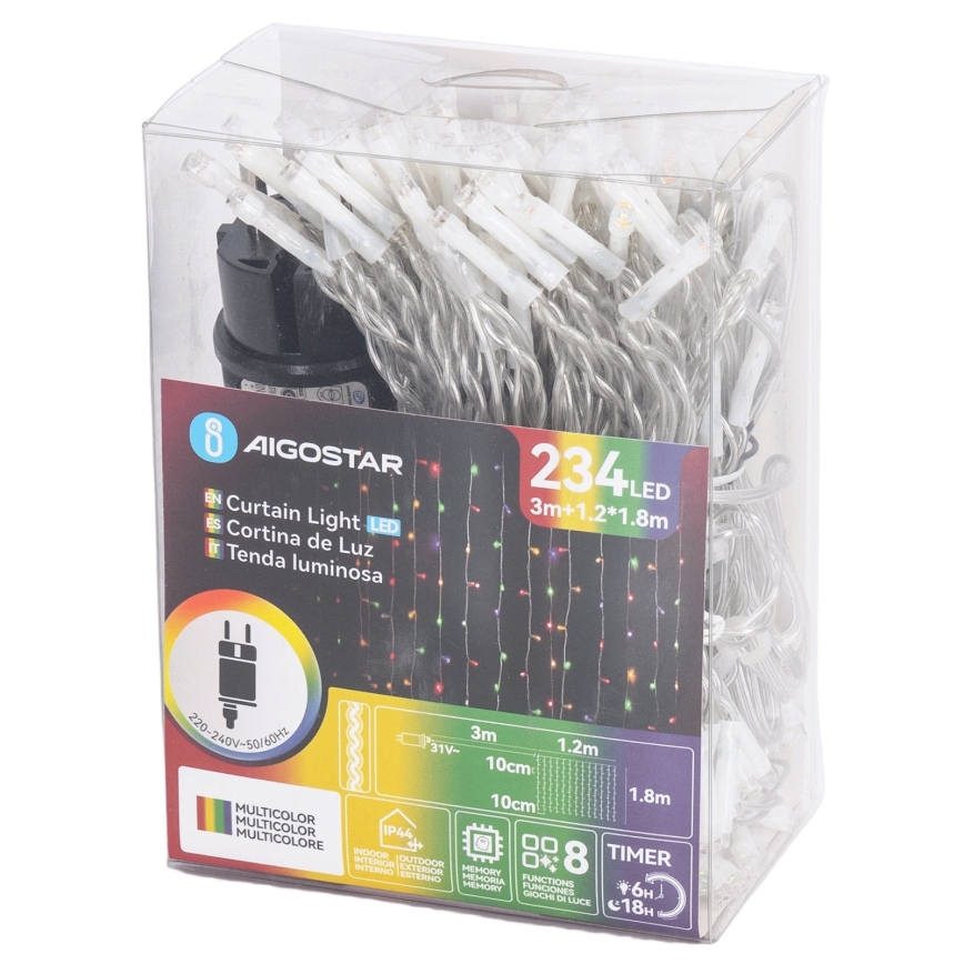 Aigostar - Catena luminosa natalizia da esterno a LED 234 LED/8 funzioni 1,2x1,8 m IP44 multicolore