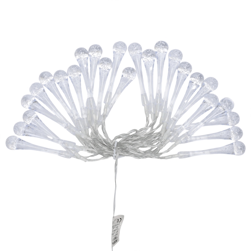 Aigostar - Catena luminosa natalizia da esterno con 25 LED, 8 funzioni, alimentazione 3 batterie AA, 2,5 m, IP44, bianco caldo, a goccia