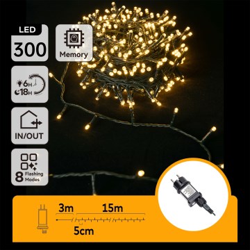 Aigostar - Catena luminosa natalizia da esterno a LED 300xLED/8 funzioni, 18 m, IP44, bianco caldo