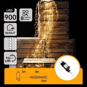 Aigostar - Catena luminosa natalizia da esterno a LED 900xLED/8 funzioni 6m IP44 bianco caldo