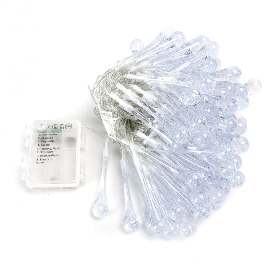 Aigostar - Catena luminosa natalizia da esterno a goccia 100 LED/8 funzioni 3xAA 10 m IP44 multicolore