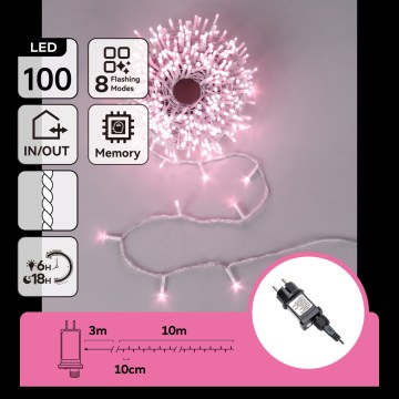 Aigostar - Catena luminosa natalizia da esterno con 100 LED, 8 funzioni, 13 m, IP44, rosa