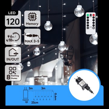 Aigostar - Catena luminosa natalizia da esterno LED 120xLED/8 funzioni 3x0,6m IP44 bianco freddo + telecomando