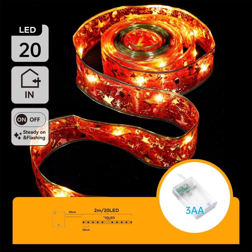 Aigostar - Catena luminosa natalizia LED 20xLED/3xAA 2 m bianco caldo e rosso