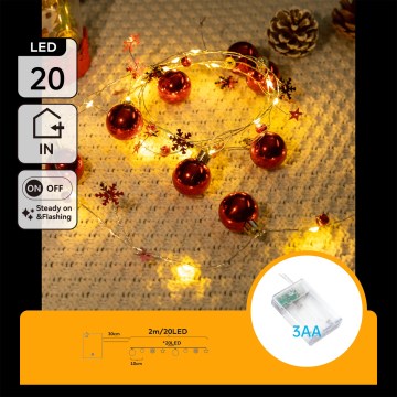 Aigostar - Catena luminosa natalizia LED 20xLED/3xAA 2 m bianco caldo