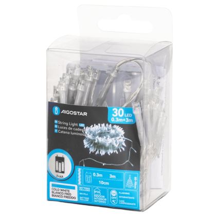 Aigostar - Catena luminosa natalizia LED 30xLED/3xAA 3,3m bianco freddo