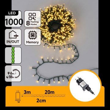 Aigostar - Catena luminosa natalizia LED da esterno 1000 LED/8 funzioni 23 m IP44 bianco caldo