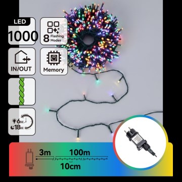Aigostar - Catena luminosa natalizia LED da esterno 1000xLED/8 funzioni 103m IP44 multicolore