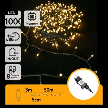 Aigostar - Catena luminosa natalizia LED da esterno 1000xLED/8 funzioni 53m IP44 bianco caldo