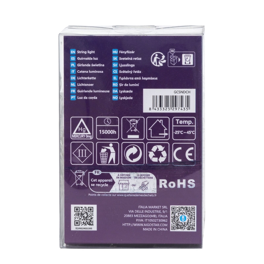 Aigostar - Catena luminosa natalizia LED da esterno 100xLED/8 funzioni/3xAA 10,3m IP44 bianco freddo