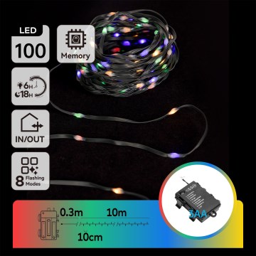 Aigostar - Catena luminosa natalizia LED da esterno 100xLED/8 funzioni 3xAA 10,3m IP44 multicolore