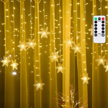 Aigostar - Catena luminosa natalizia LED da esterno 120 LED/8 funzioni 3 x 0,7 m IP44 bianco caldo + telecomando
