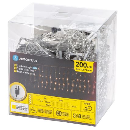 Aigostar - Catena luminosa natalizia LED per esterni 200xLED/8 funzioni 10x0,4m IP44 bianco caldo