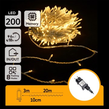 Aigostar - catena luminosa natalizia LED da esterno 200xLED/8 funzioni 23m IP44 bianco caldo