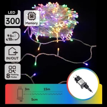 Aigostar - Catena luminosa natalizia LED da esterno 300 LED/8 funzioni 15 m IP44 multicolore