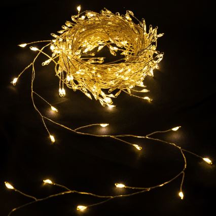 Aigostar - Catena luminosa natalizia LED da esterno 300 LED/8 funzioni 3xAA 9,3m IP44 bianco caldo
