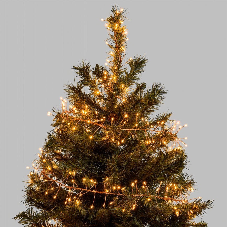 Aigostar - Catena luminosa natalizia LED da esterno 300 LED/8 funzioni 3xAA 9,3m IP44 bianco caldo