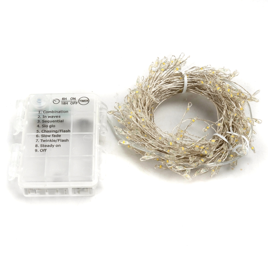 Aigostar - Catena luminosa natalizia LED da esterno 300 LED/8 funzioni 3xAA 9,3m IP44 bianco caldo