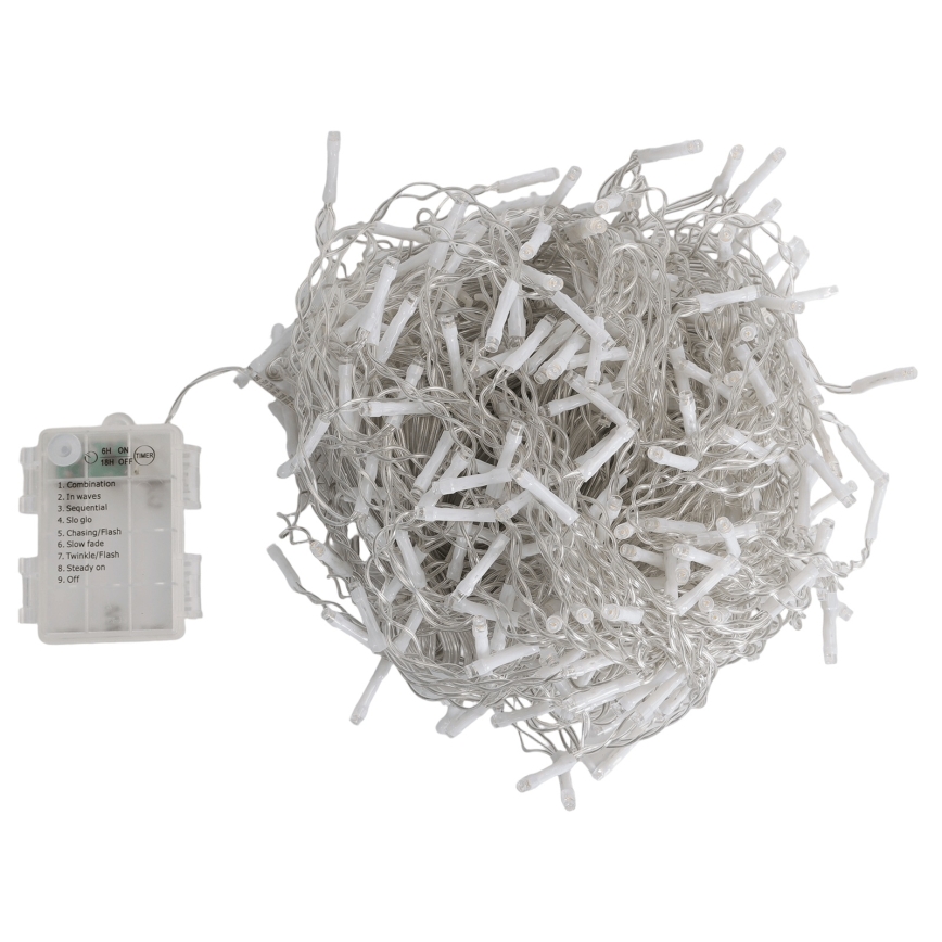 Aigostar - Catena luminosa natalizia a LED per esterni 300xLED/8 funzioni 3xAA 18x0,6 m IP44 bianco caldo
