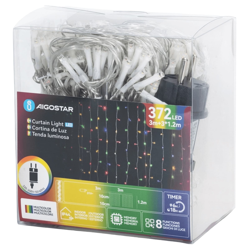 Aigostar - Catena luminosa natalizia LED da esterno 372xLED/8 funzioni 6x1,2m IP44 multicolore