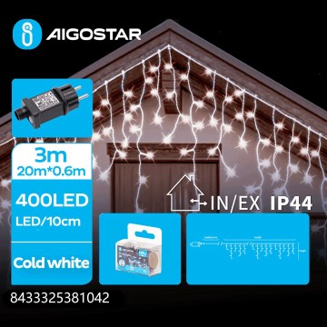 Aigostar - Catena luminosa natalizia LED da esterno 400 LED/8 funzioni 23x0,6m IP44 bianco freddo