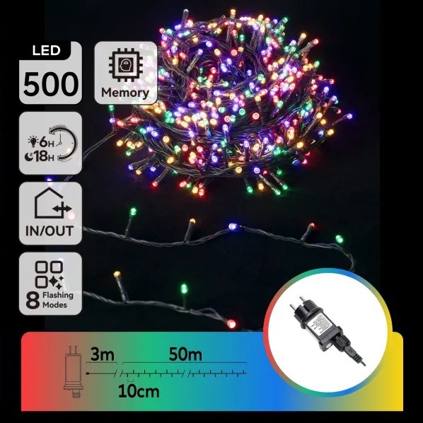Aigostar - Catena luminosa natalizia LED da esterno, 500 LED, 8 funzioni, 50 m, IP44, multicolore