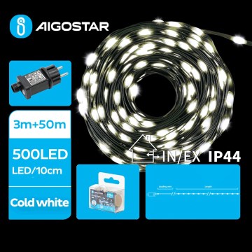 Aigostar - Catena luminosa natalizia LED da esterno 500xLED/8 funzioni 53m IP44 bianco freddo