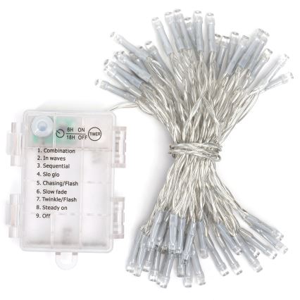 Aigostar - Catena luminosa natalizia LED da esterno 50xLED/8 funzioni 3xAA 5,3m IP44 multicolore