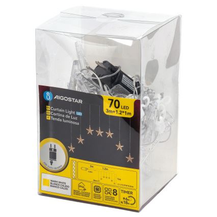 Aigostar - Catena luminosa natalizia LED da esterno 70 LED 1,2 x 1 m IP44, bianco caldo, a forma di stelle